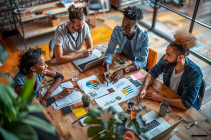Groupe d'adultes réunis autour d'une table lors d'une formation continue
